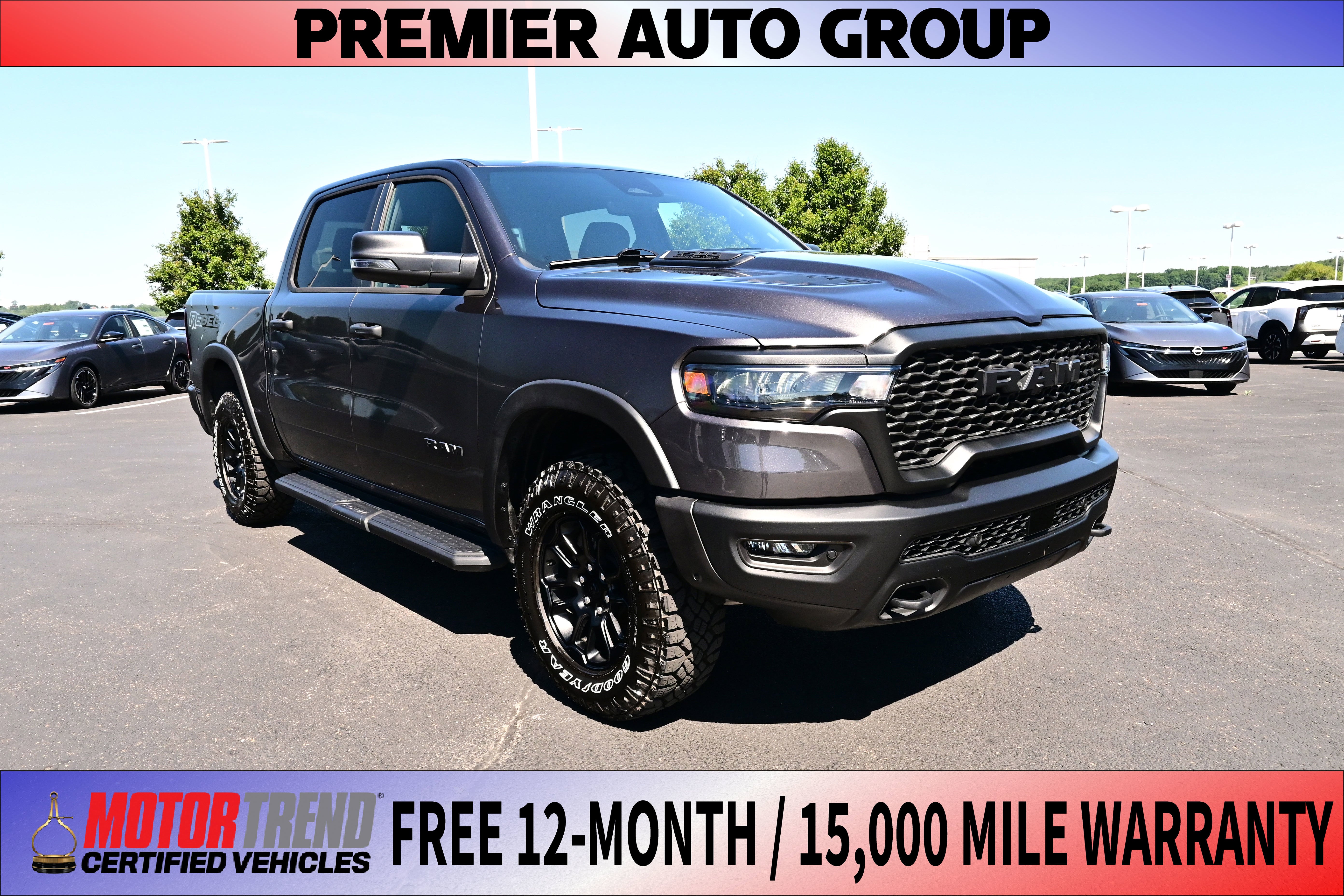 2026 RAM 1500 Rebel in Granite Crystal Metallic Clearcoat — front three-quarter view