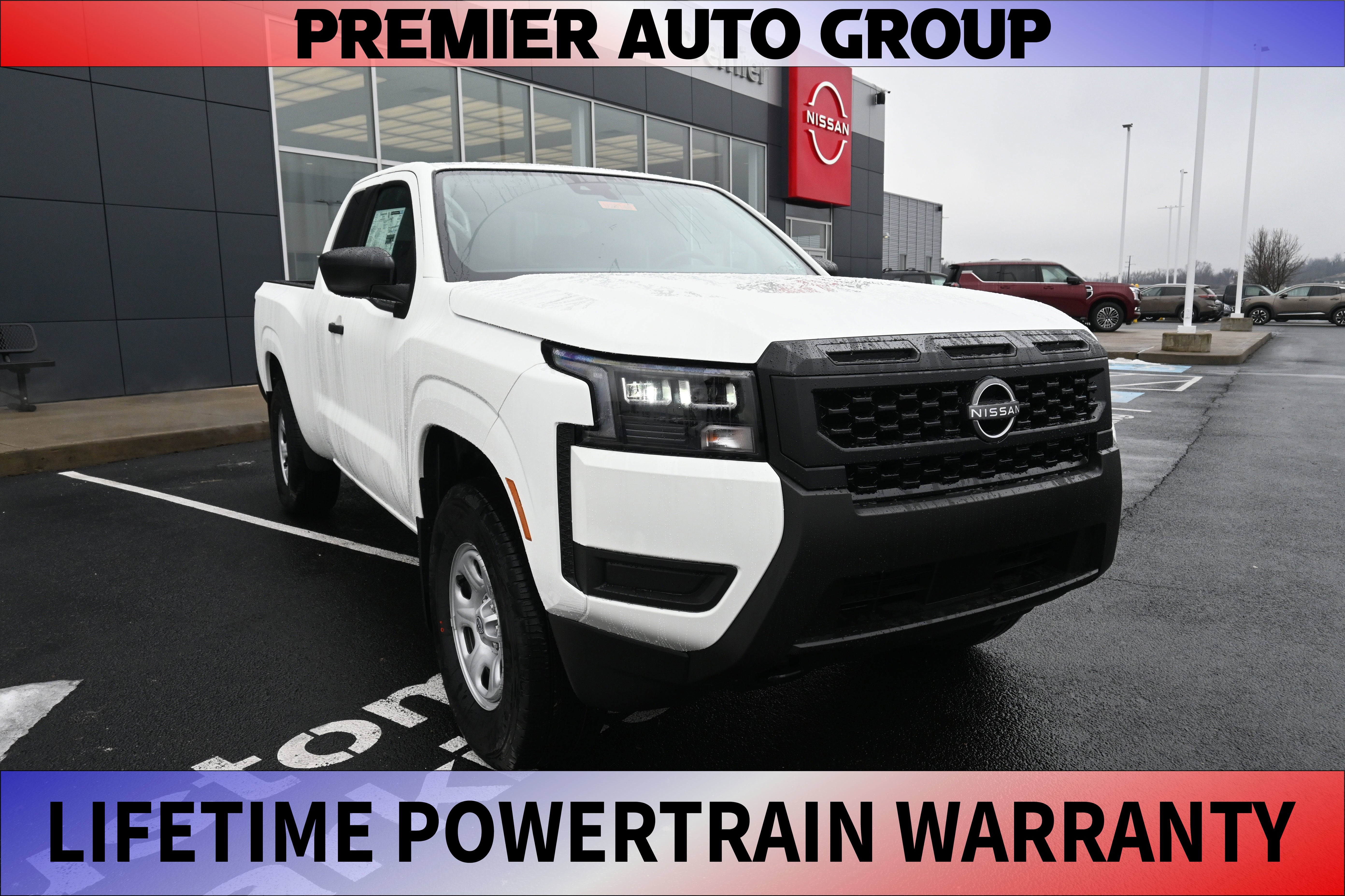 2026 Nissan Frontier King Cab S in Glacier White — front three-quarter view