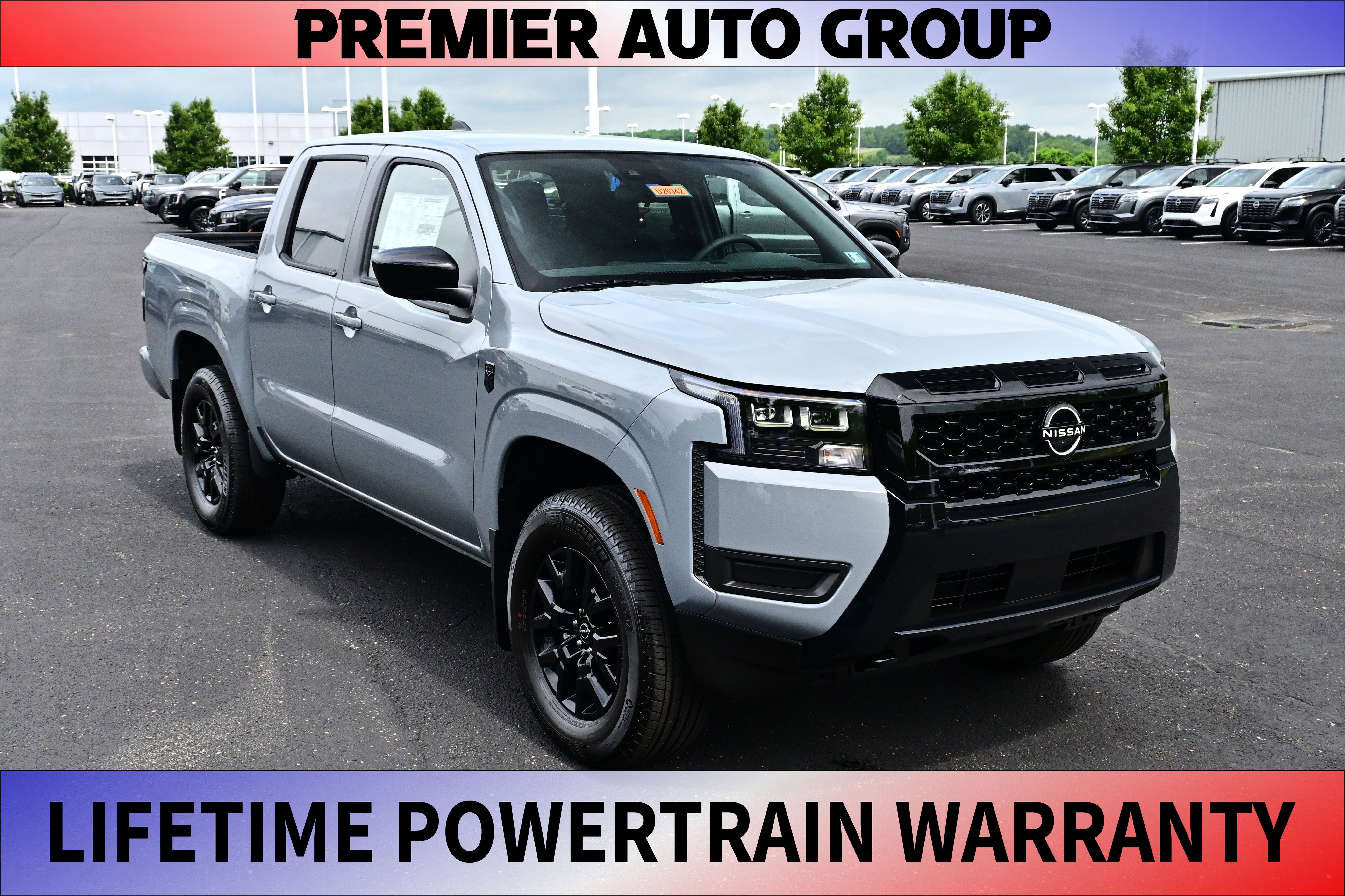 2026 Nissan Frontier Crew Cab SV in Boulder Gray Pearl — front three-quarter view