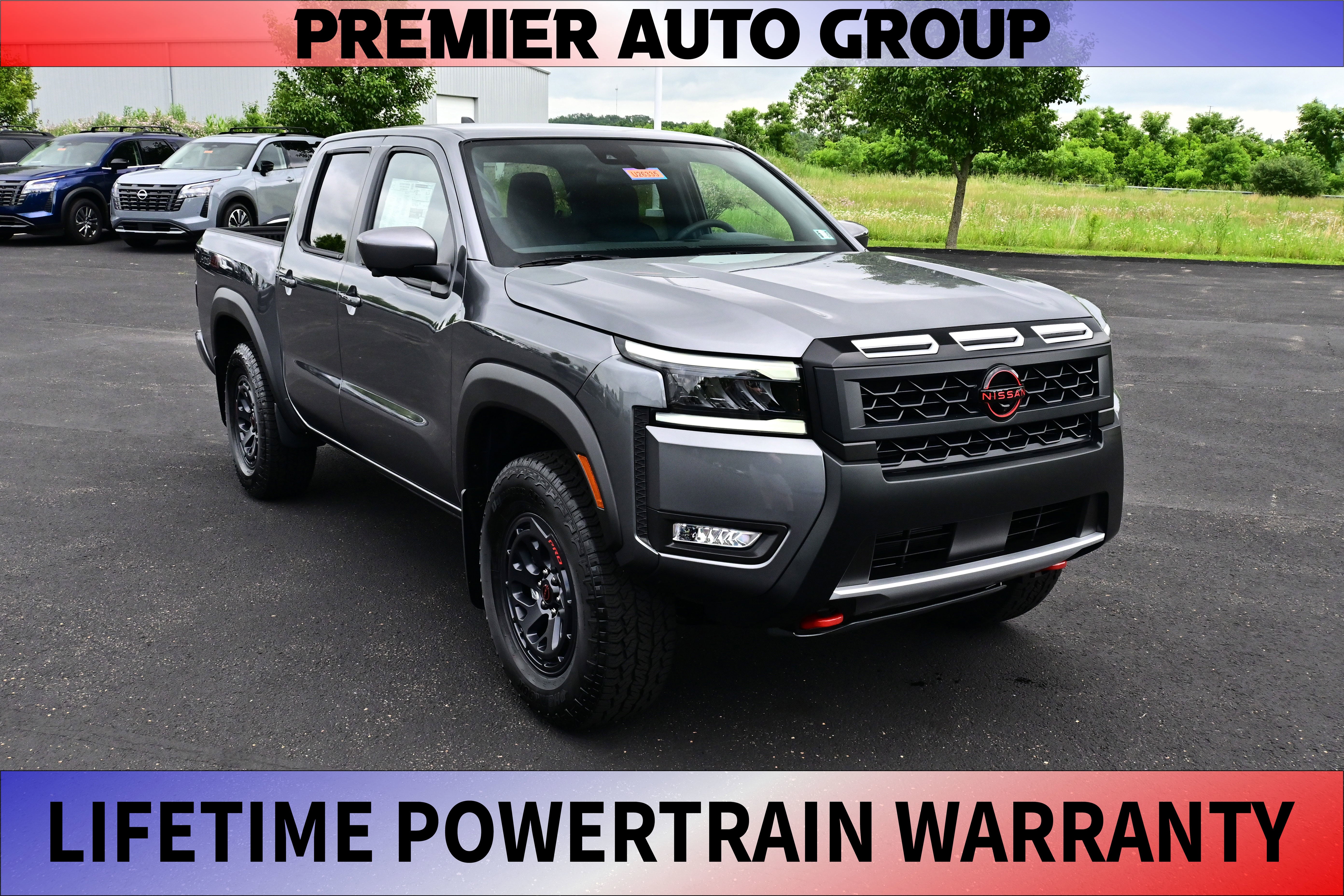 2026 Nissan Frontier Crew Cab PRO-4X in Gun Metallic — front three-quarter view