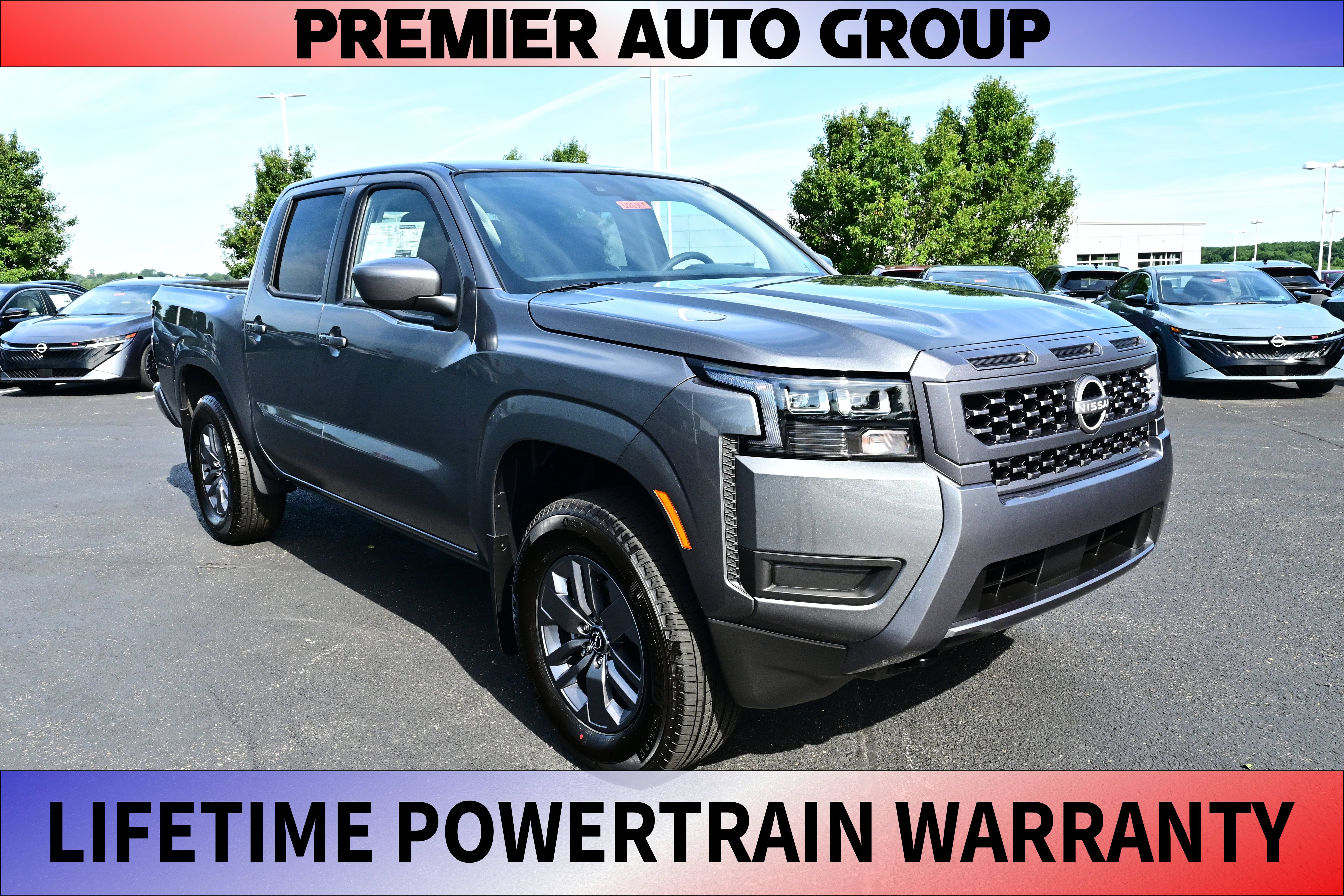 2026 Nissan Frontier Crew Cab SV in Gun Metallic — front three-quarter view