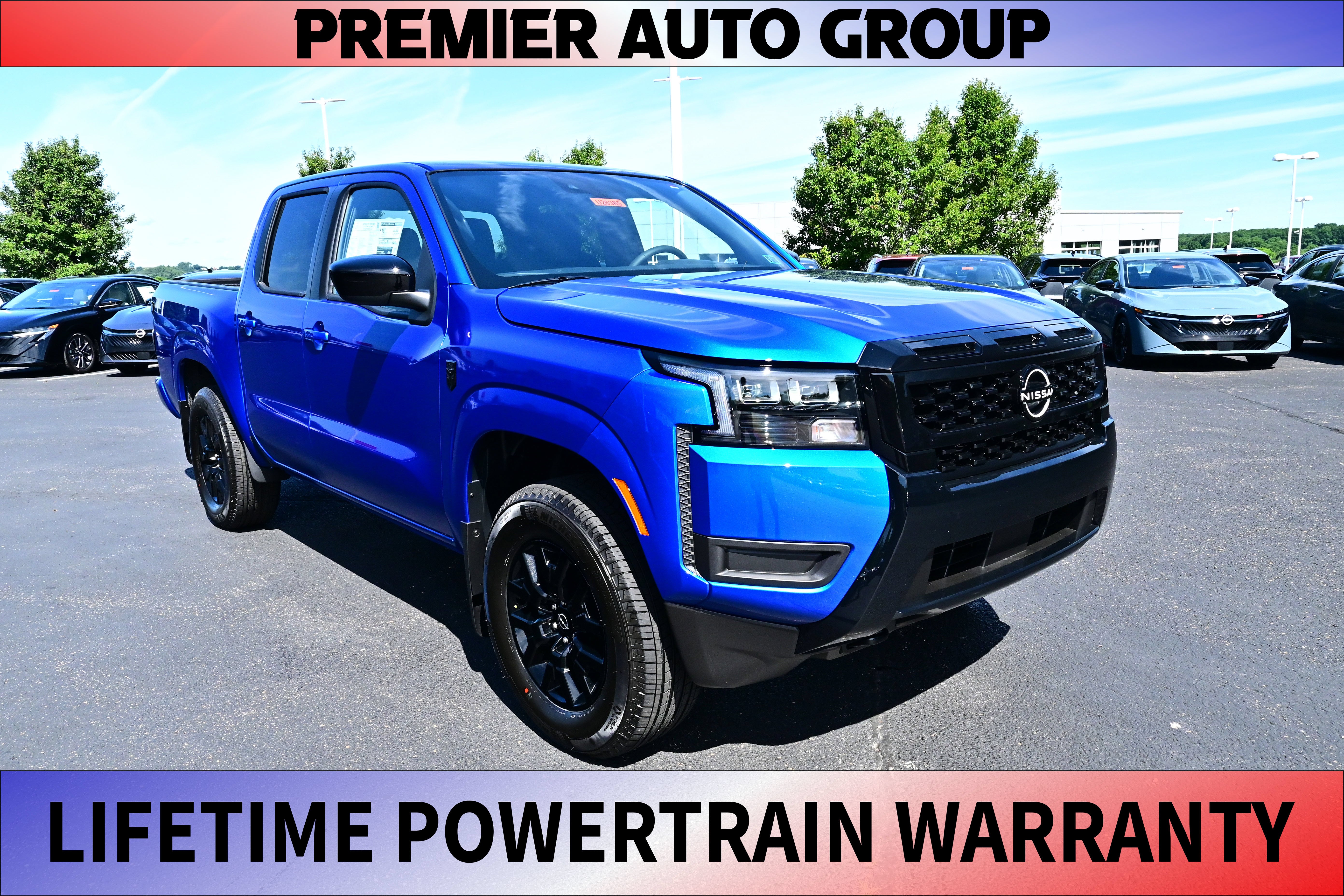2026 Nissan Frontier Crew Cab SV in Bluestone Pearl — front three-quarter view