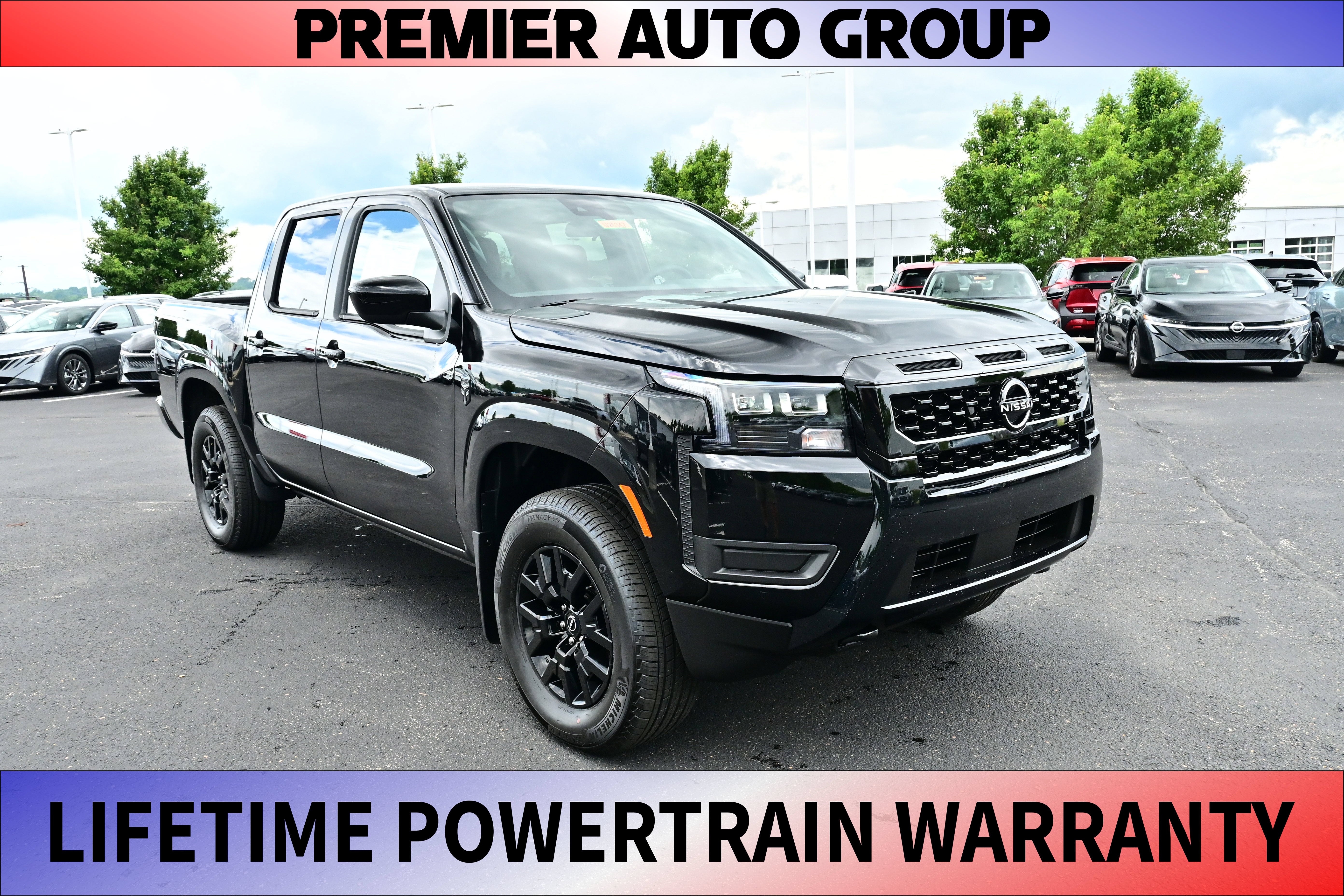 2026 Nissan Frontier Crew Cab SV in Super Black — front three-quarter view
