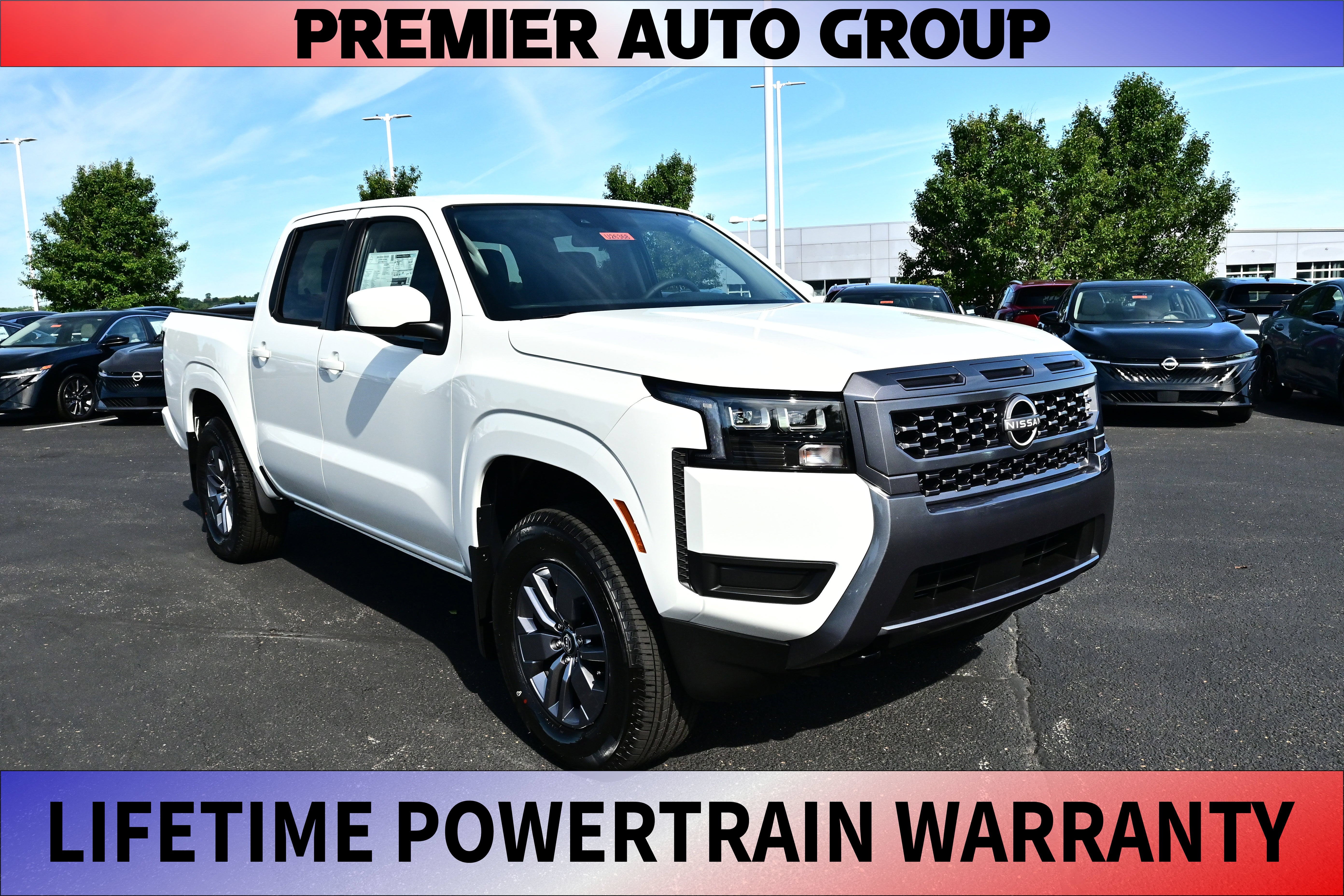 2026 Nissan Frontier Crew Cab SV in Glacier White — front three-quarter view
