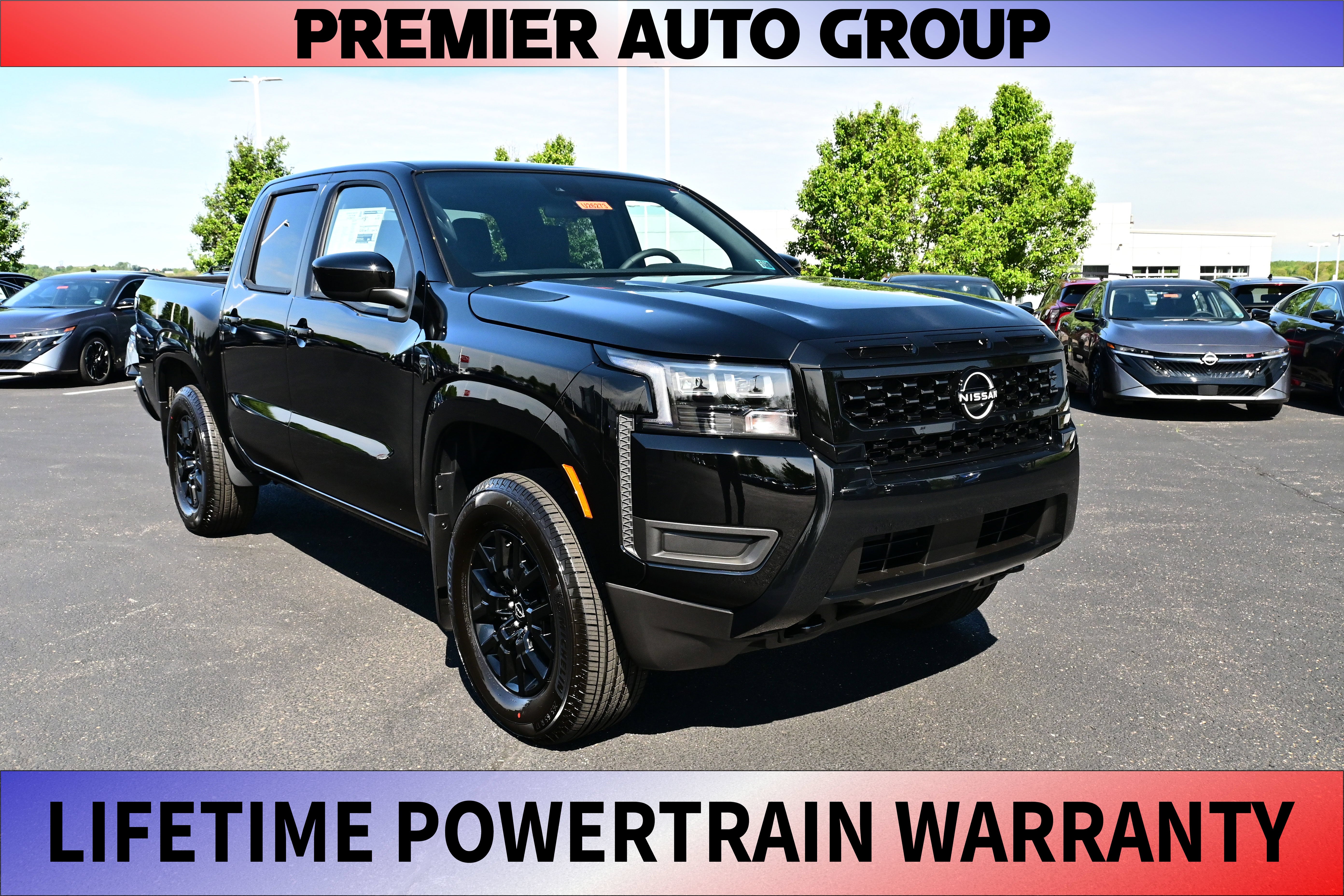2026 Nissan Frontier Crew Cab SV in Super Black — front three-quarter view