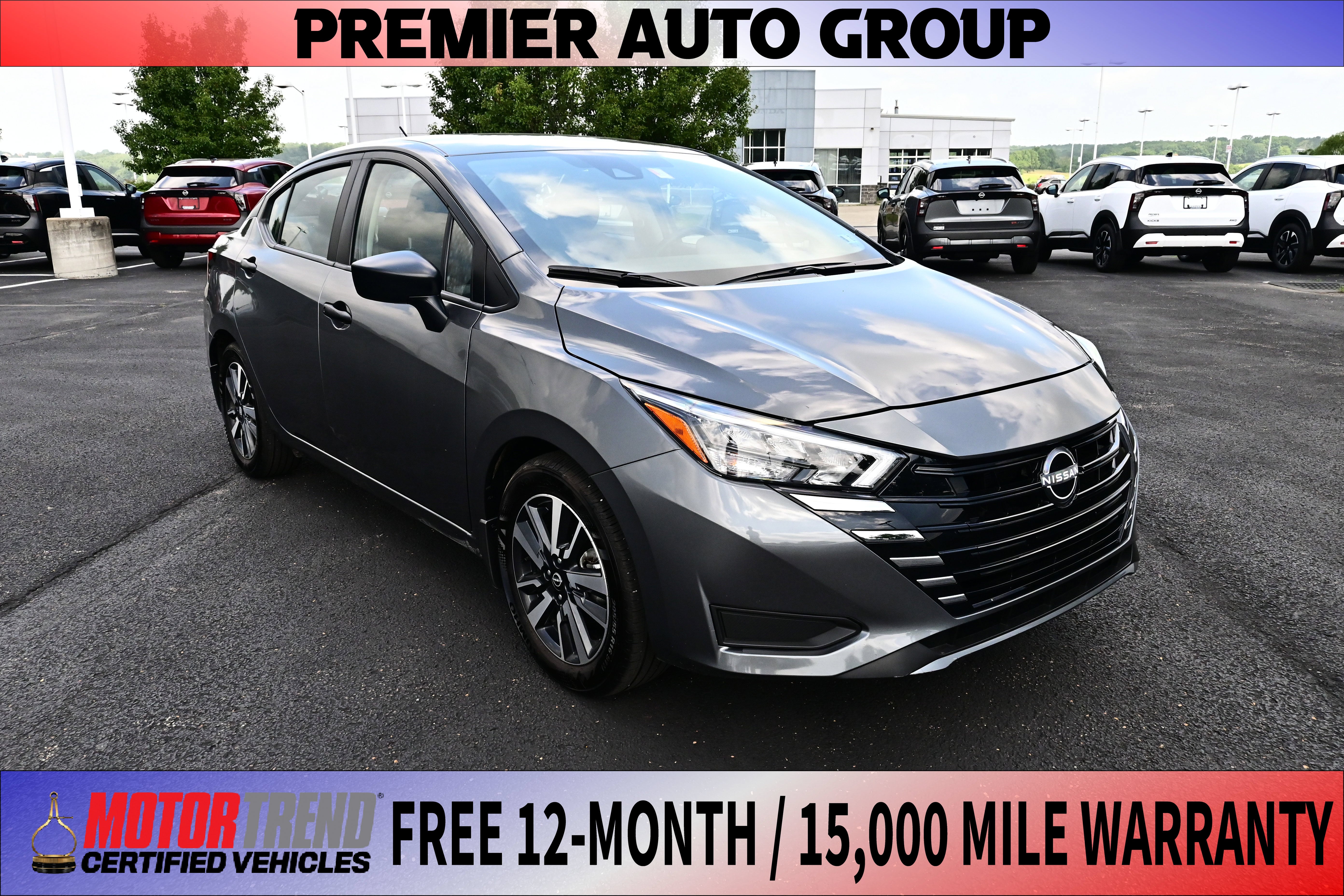 2025 Nissan Versa S in Gun Metallic — front three-quarter view