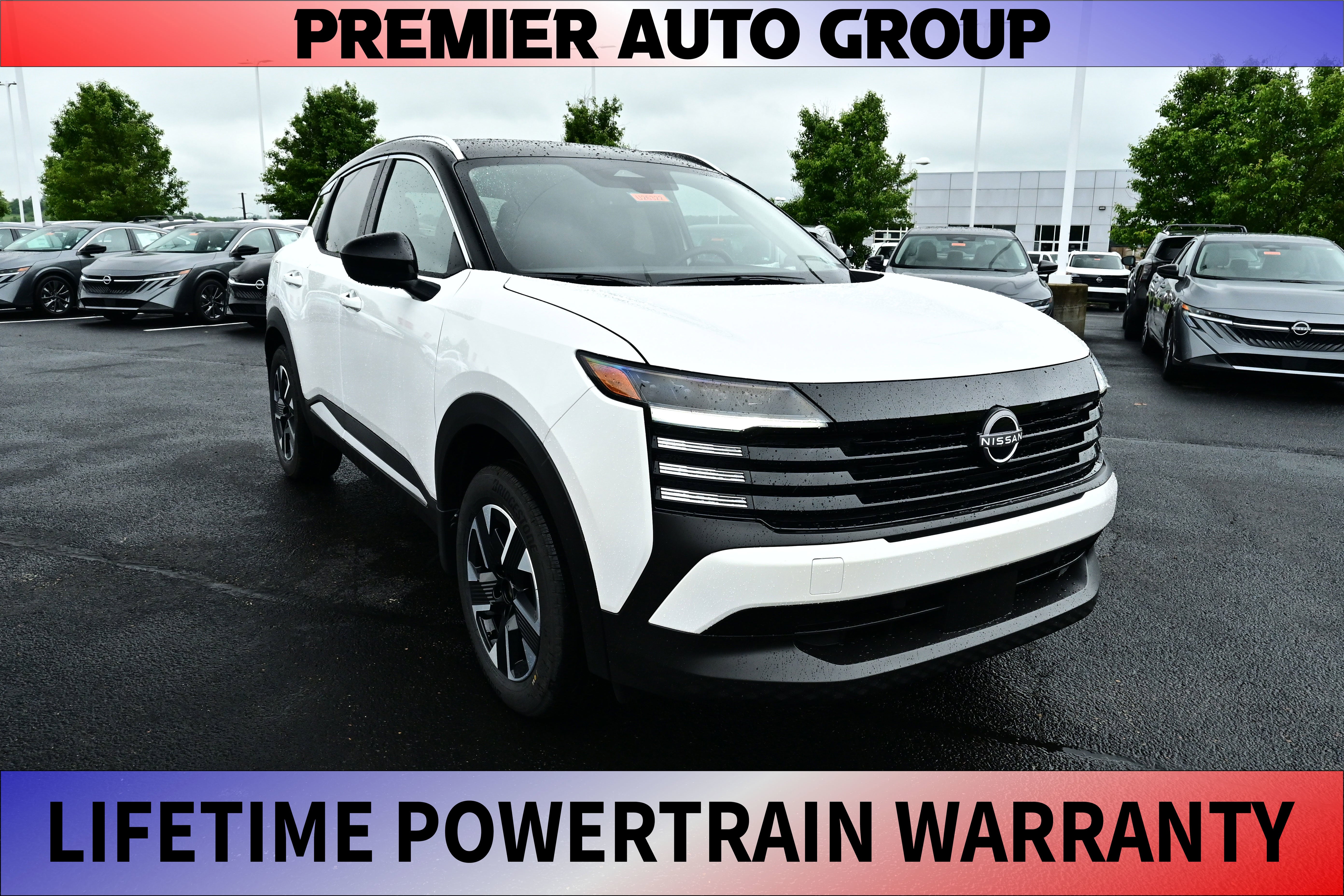 2026 Nissan Kicks SV in Aspen White Tricoat/Super Black — front three-quarter view