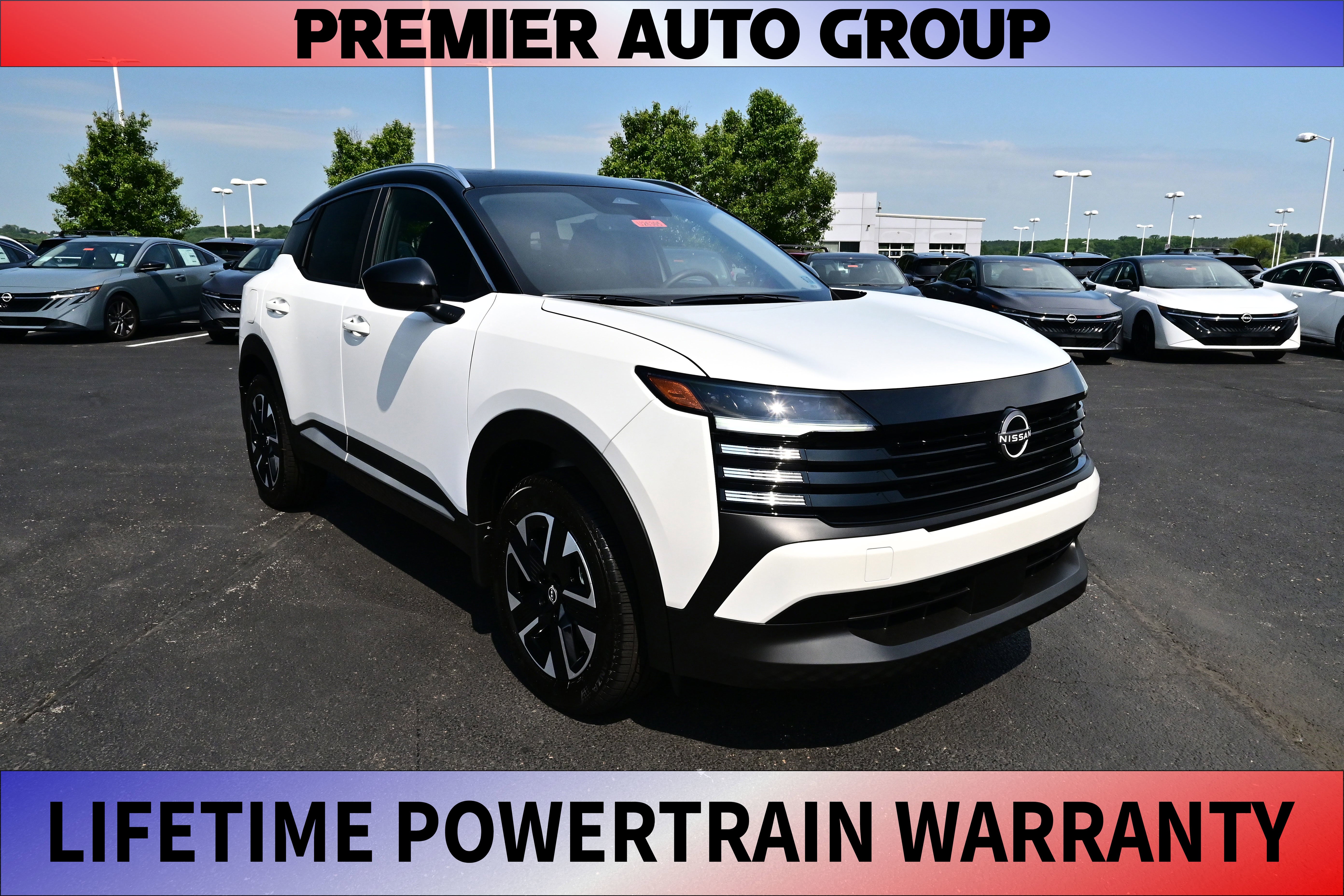2026 Nissan Kicks SV in Aspen White Tricoat/Super Black — front three-quarter view