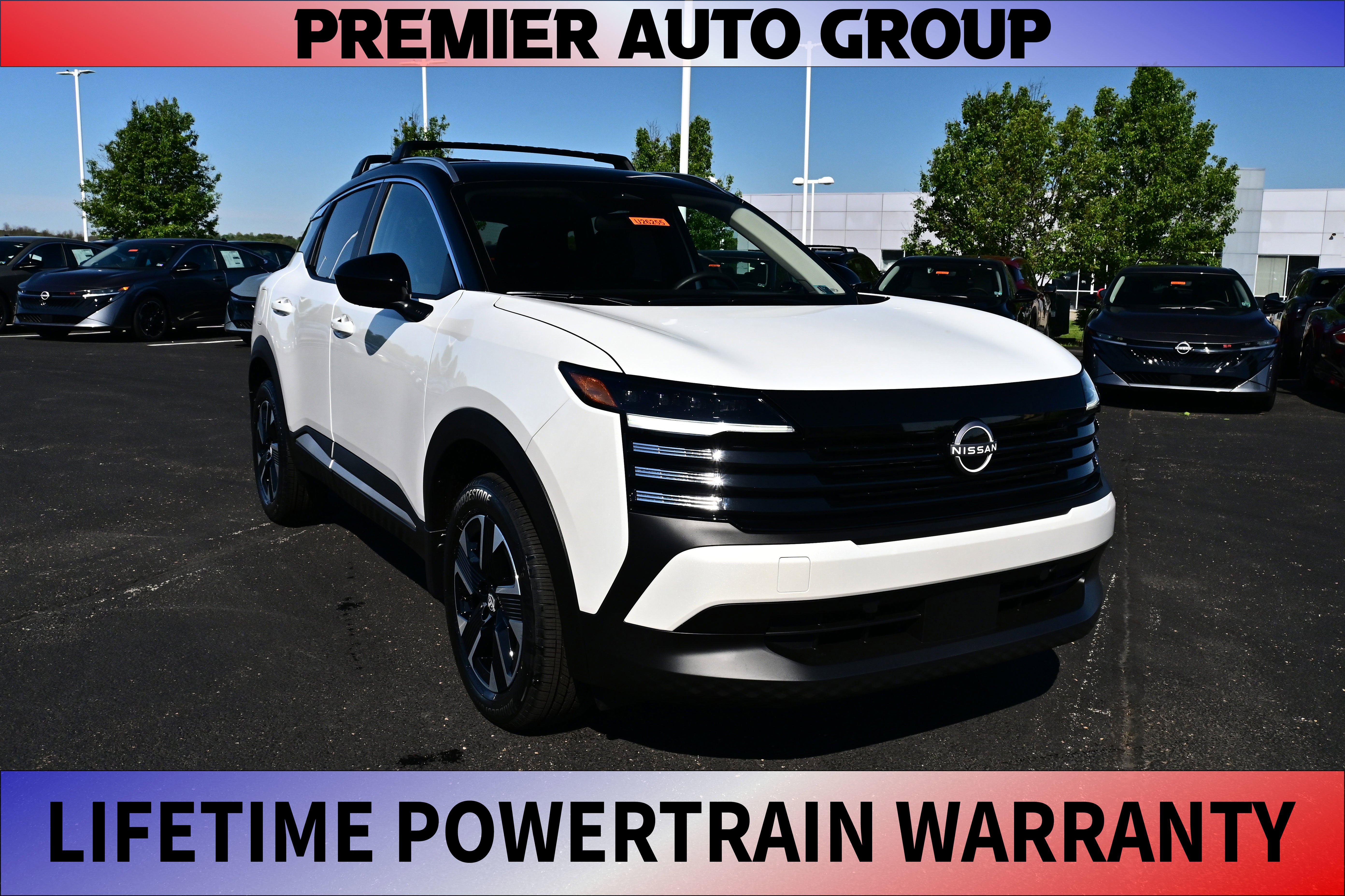 2026 Nissan Kicks SV in Aspen White Tricoat/Super Black — front three-quarter view