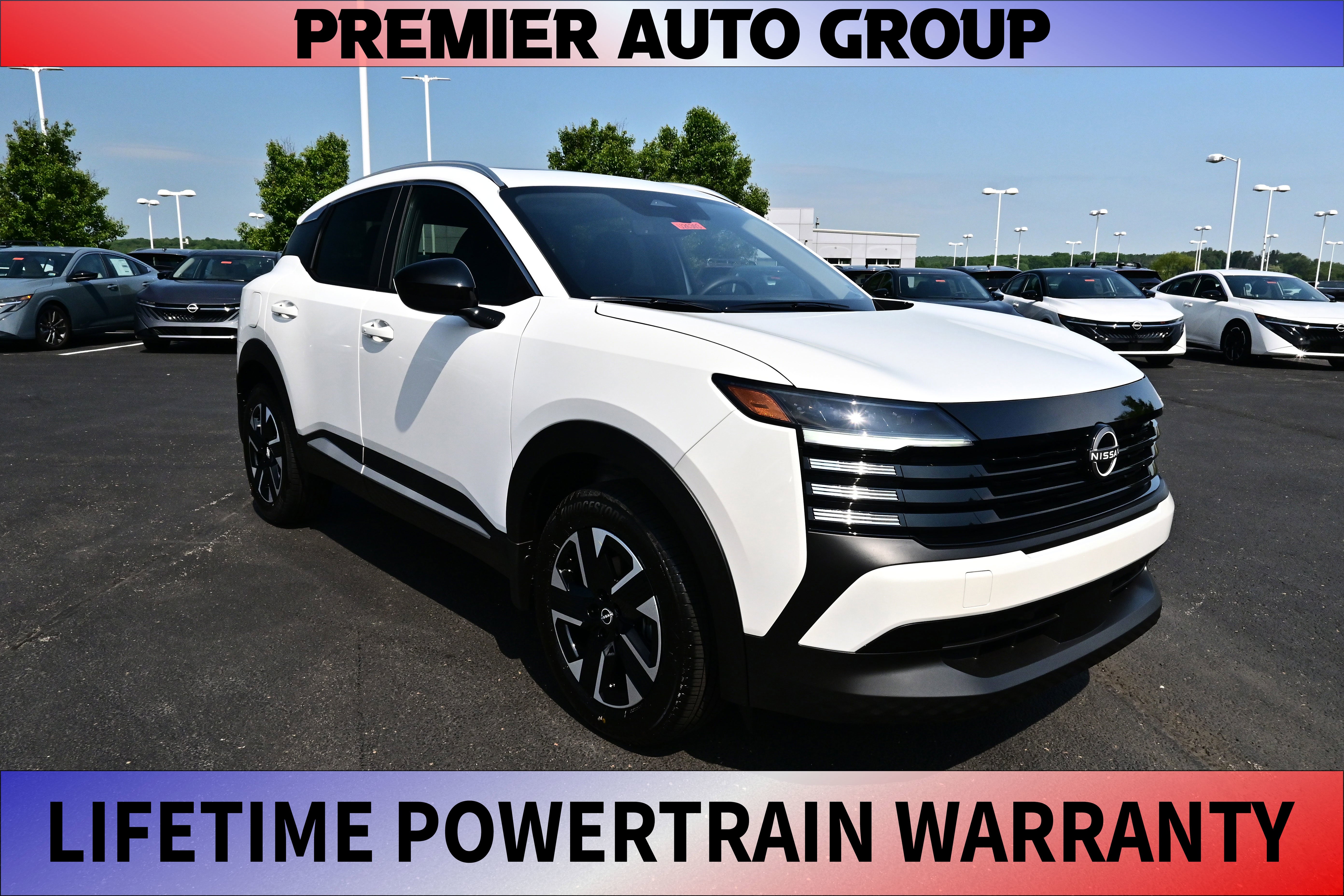 2026 Nissan Kicks SV in Aspen White Tricoat — front three-quarter view