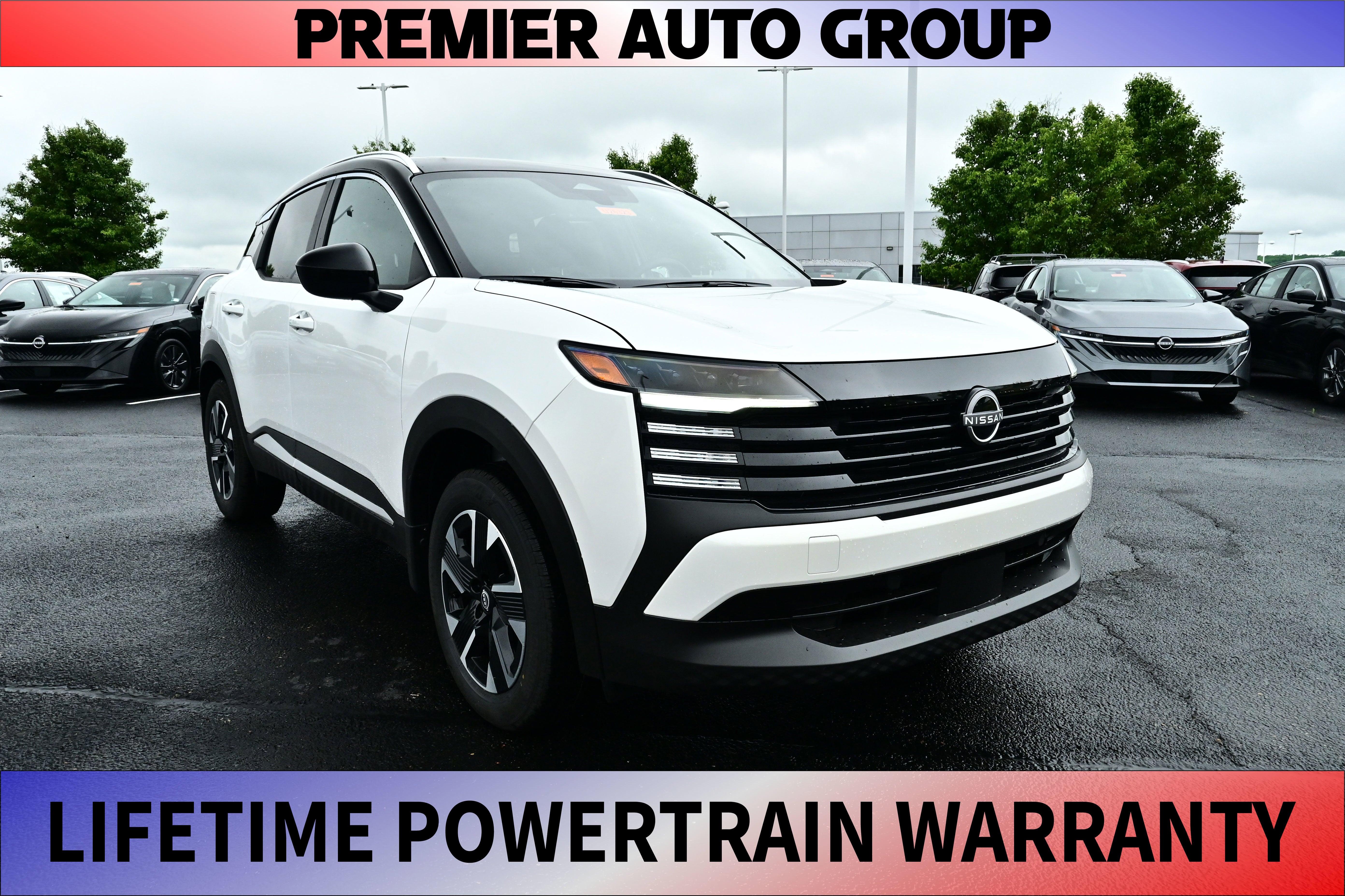 2026 Nissan Kicks SV in Aspen White Tricoat/Super Black — front three-quarter view