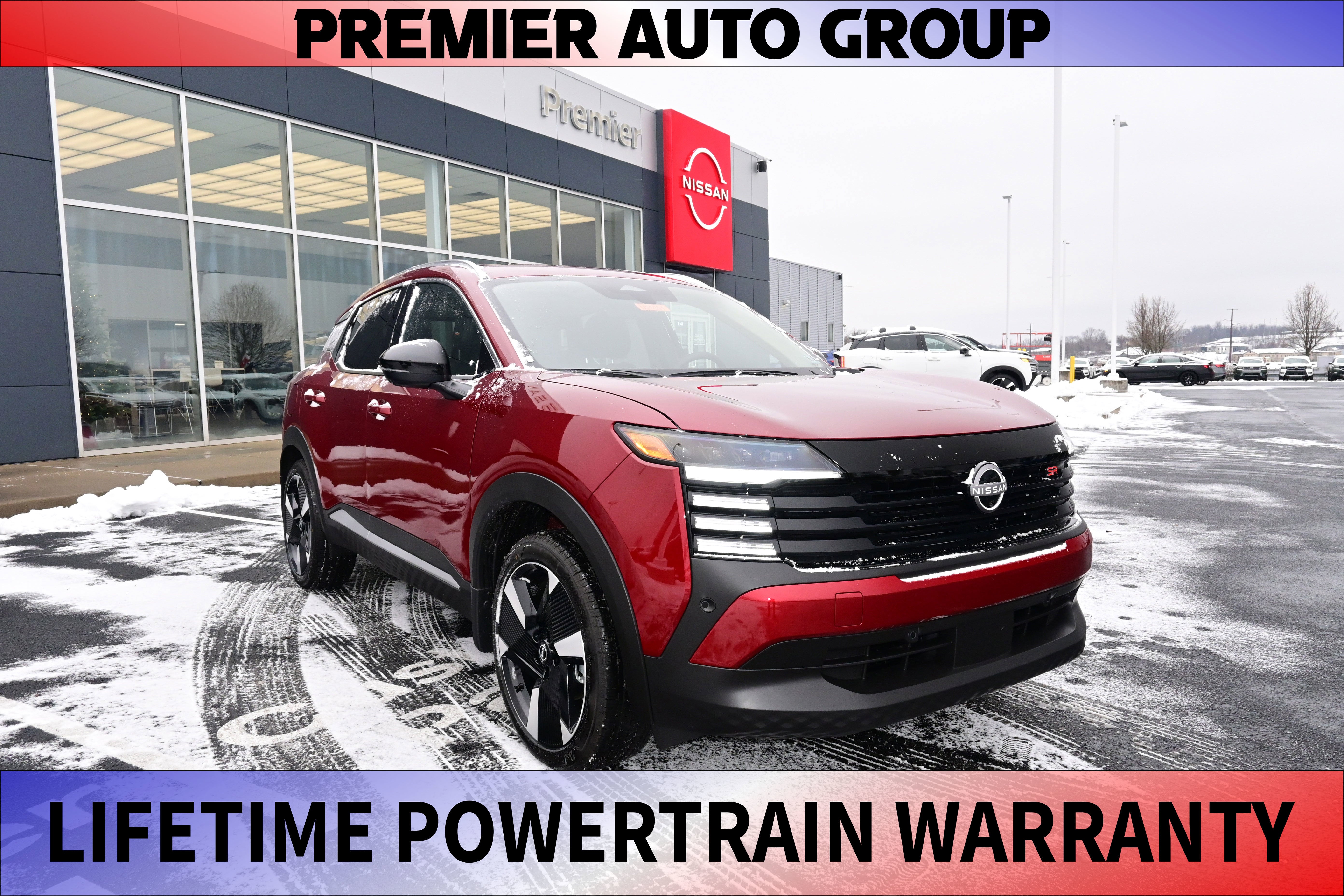 2026 Nissan Kicks SR in Scarlet Ember Tintcoat — front three-quarter view