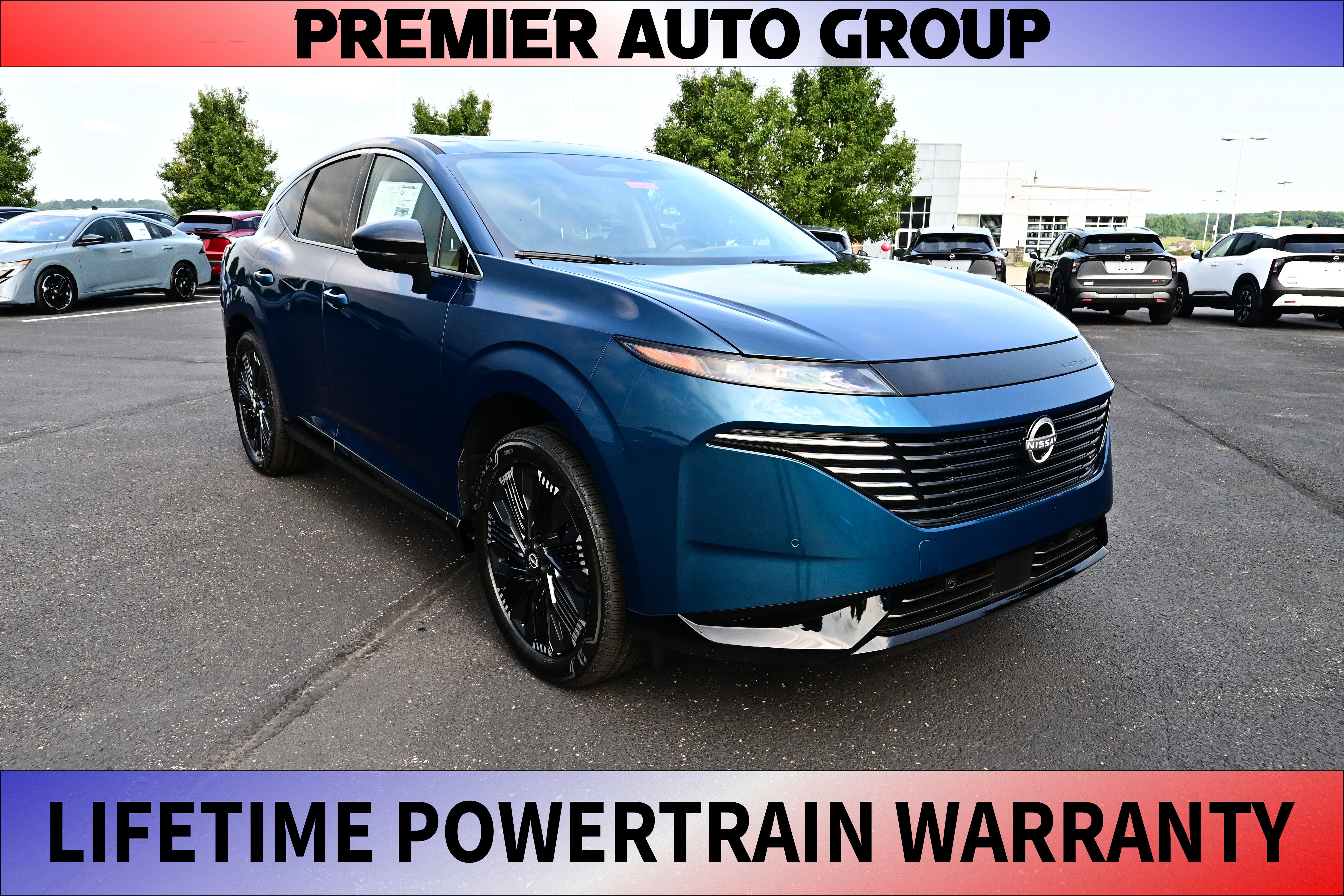 2026 Nissan Murano Platinum in Aurora Blue Pearl Metallic — front three-quarter view