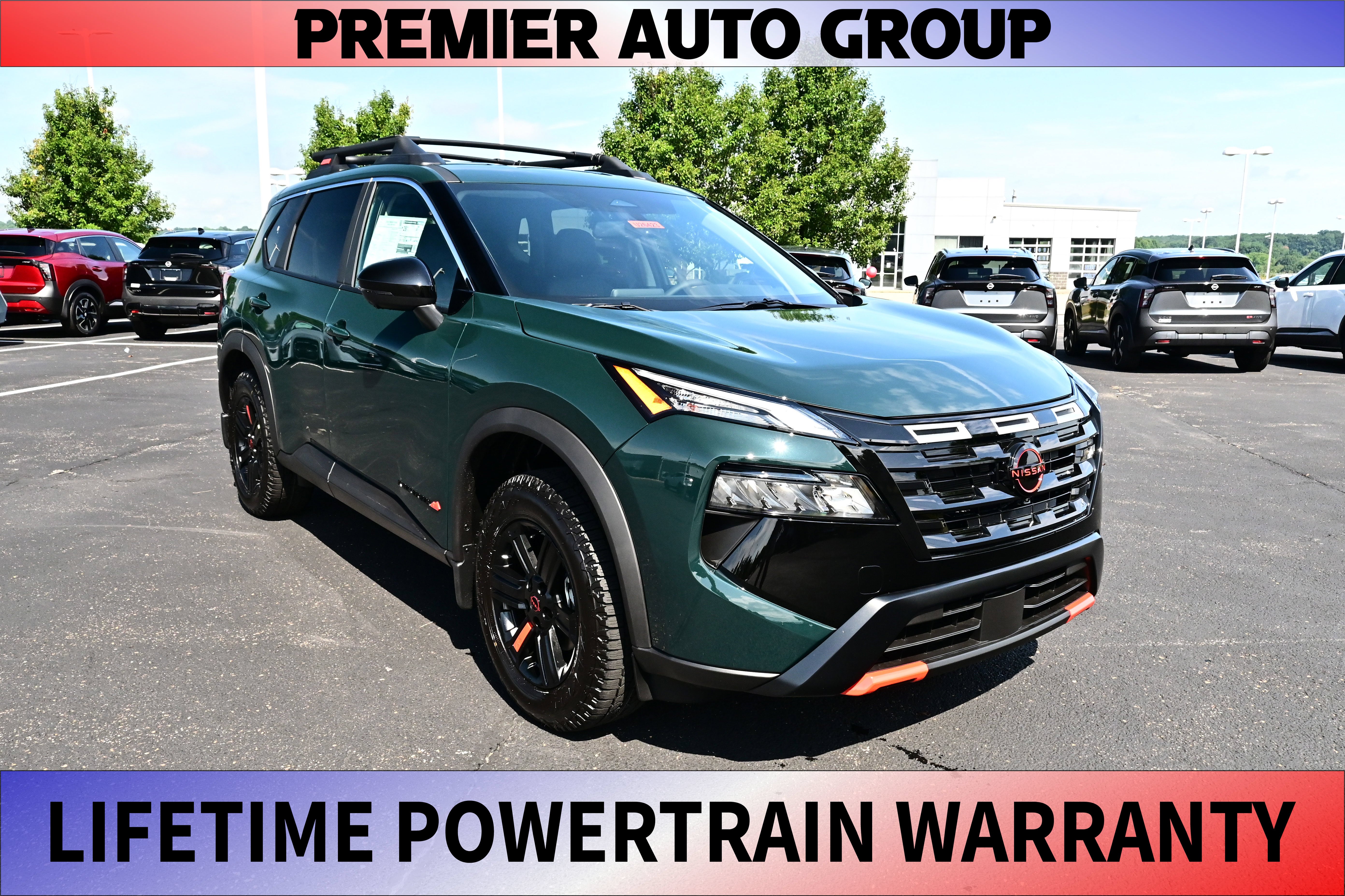 2026 Nissan Rogue Rock Creek in Obsidian Green — front three-quarter view