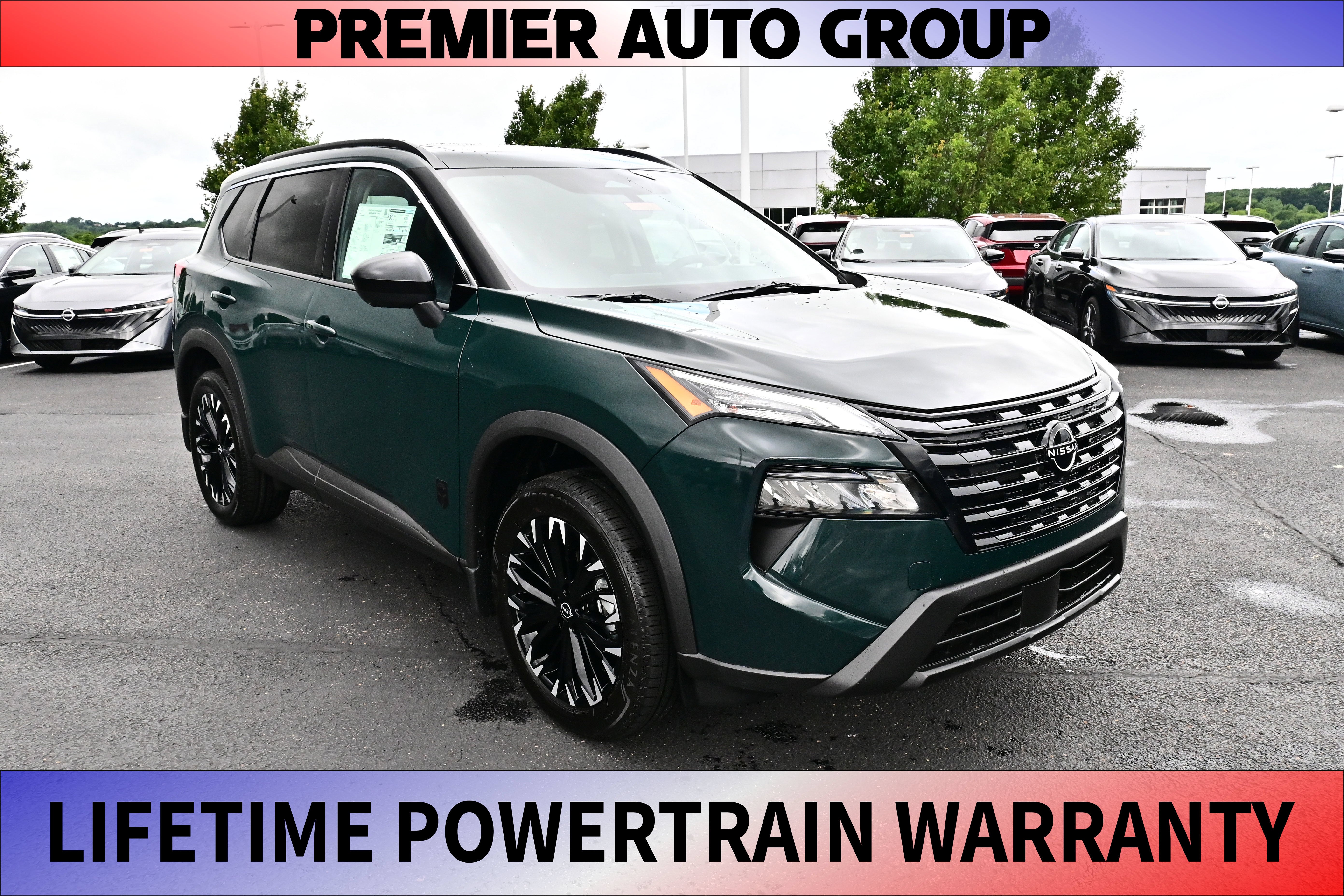 2026 Nissan Rogue Dark Armor in Obsidian Green — front three-quarter view