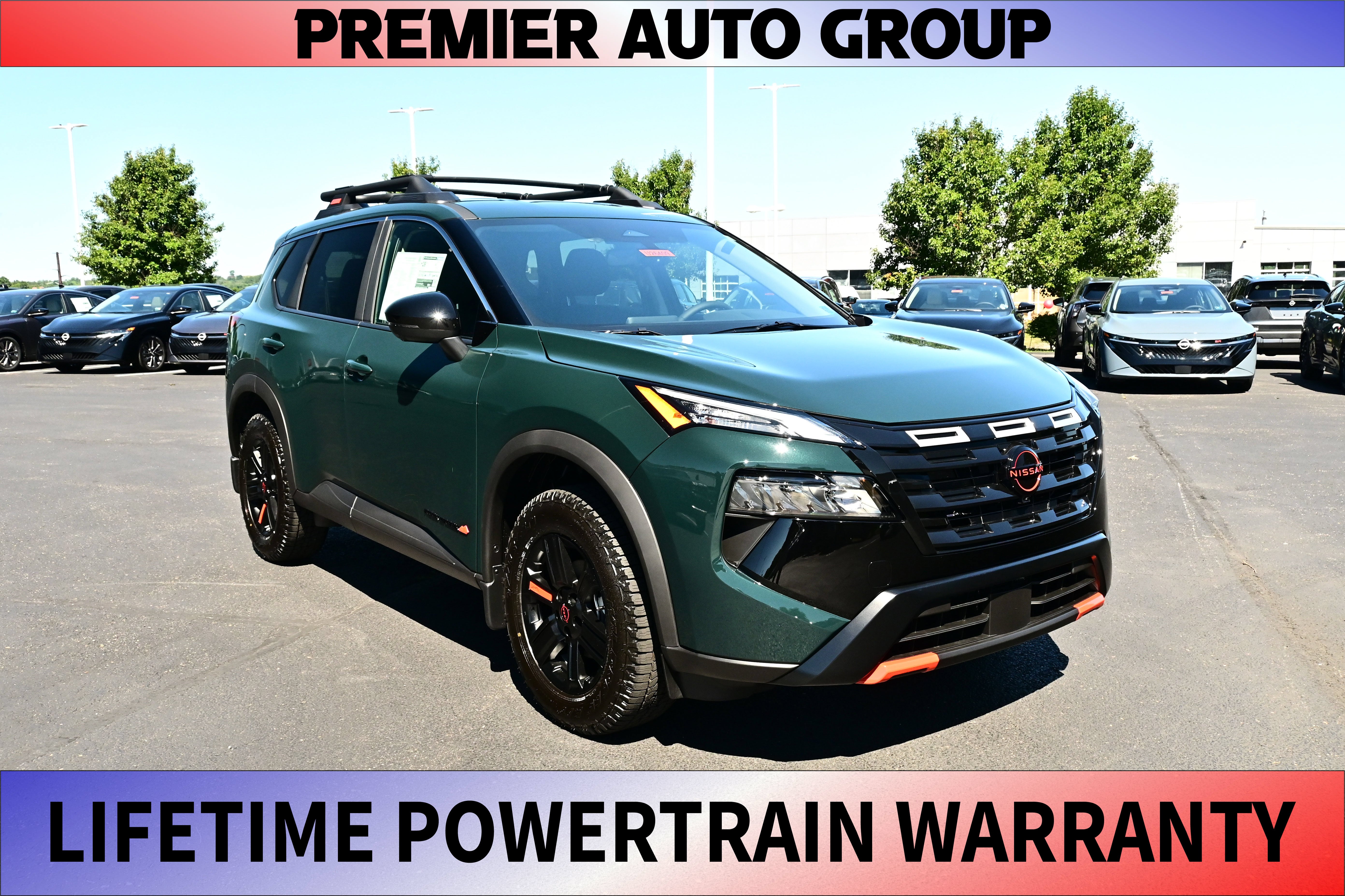2026 Nissan Rogue Rock Creek in Obsidian Green — front three-quarter view