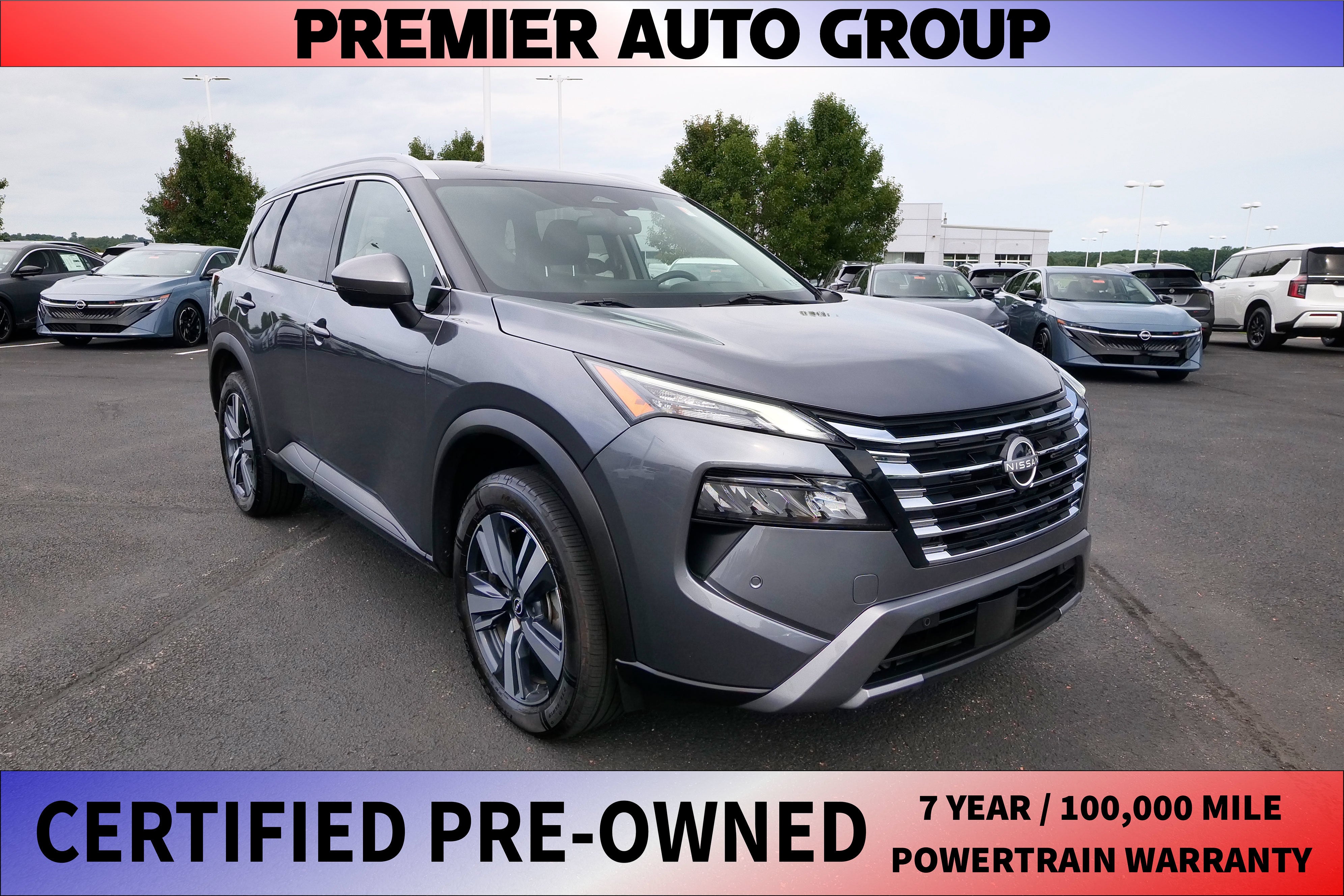 2024 Nissan Rogue SL in Gun Metallic — front three-quarter view