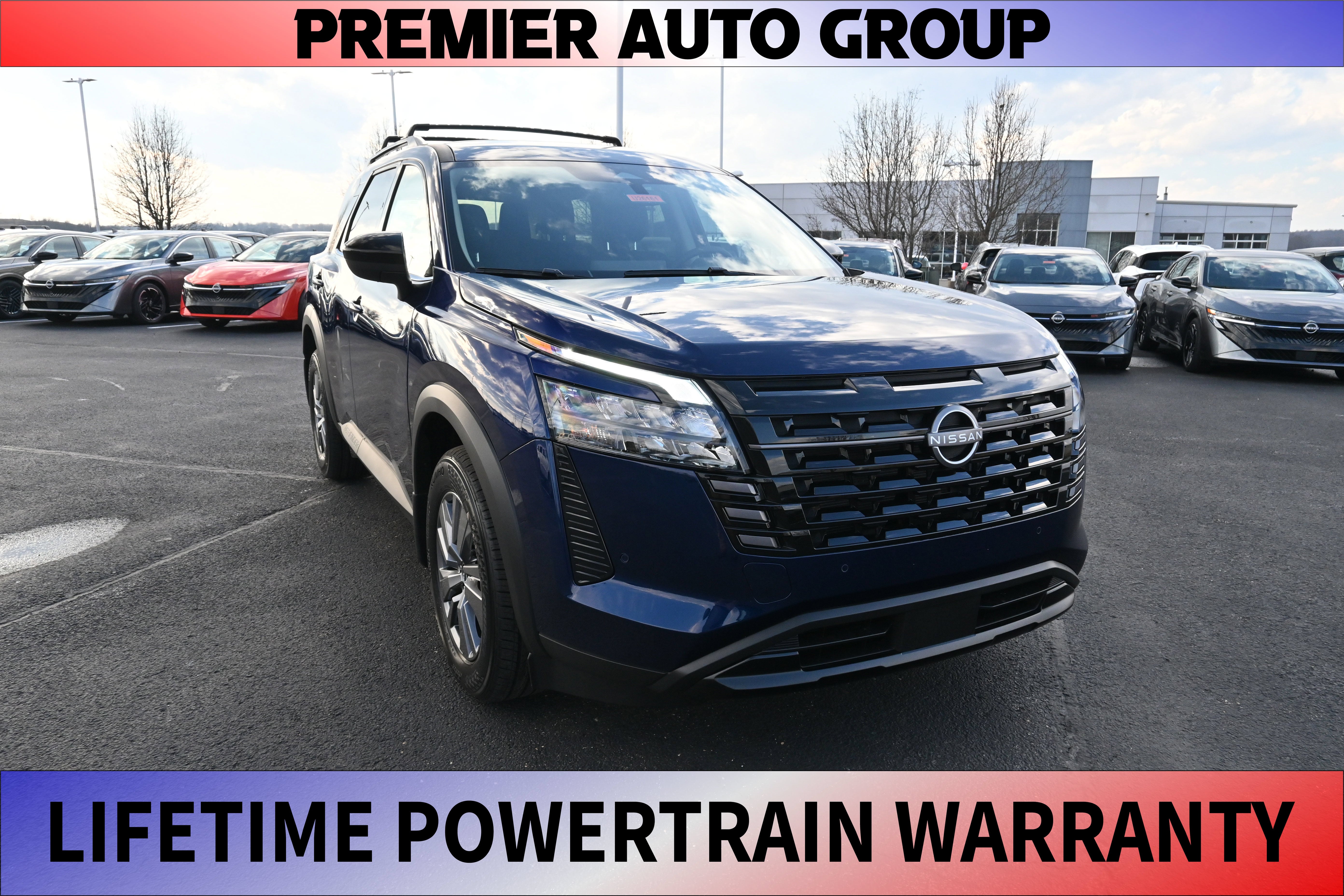 2026 Nissan Pathfinder SV in Deep Ocean Blue Pearl — front three-quarter view