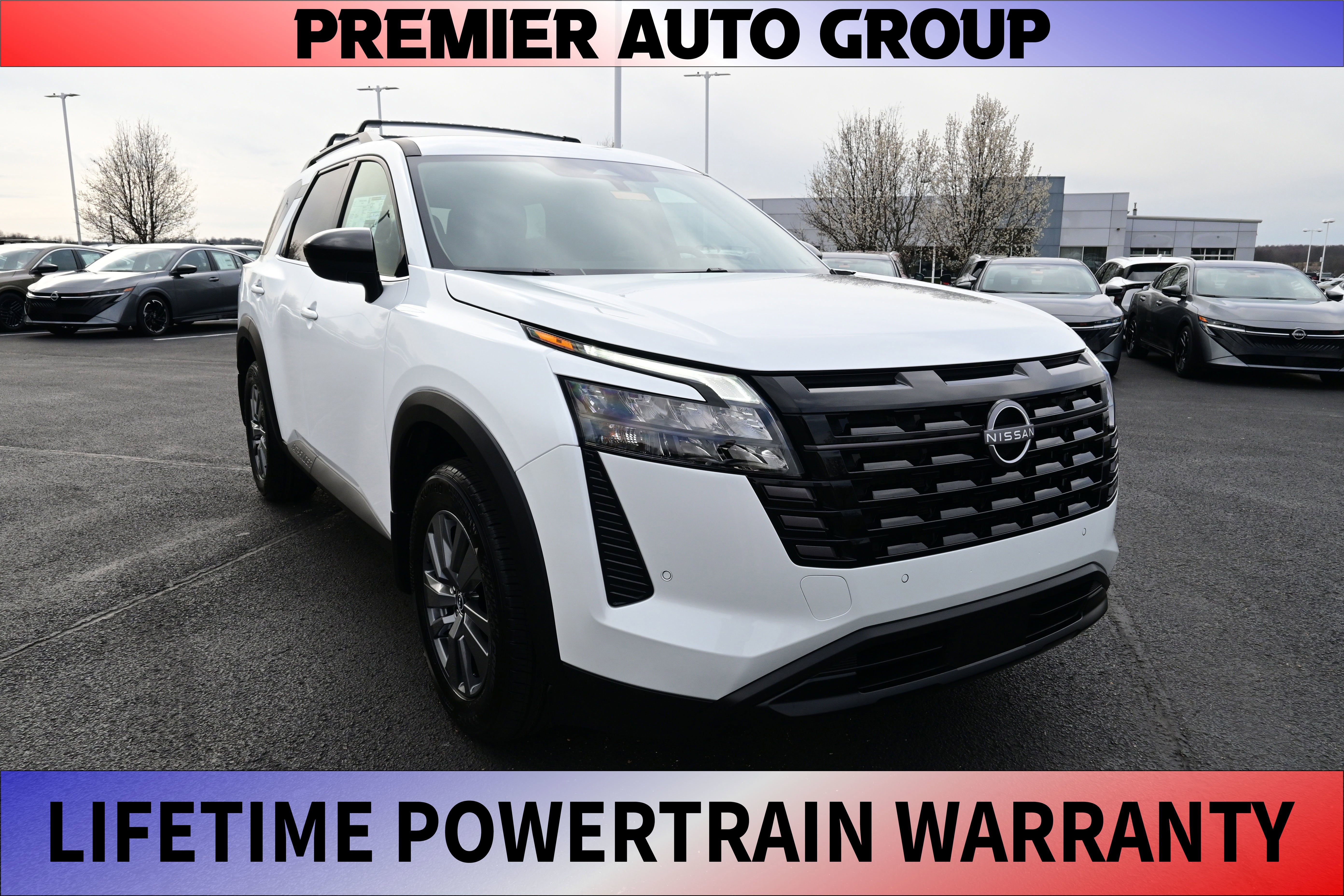 2026 Nissan Pathfinder SV in Everest White Pearl Tricoat — front three-quarter view
