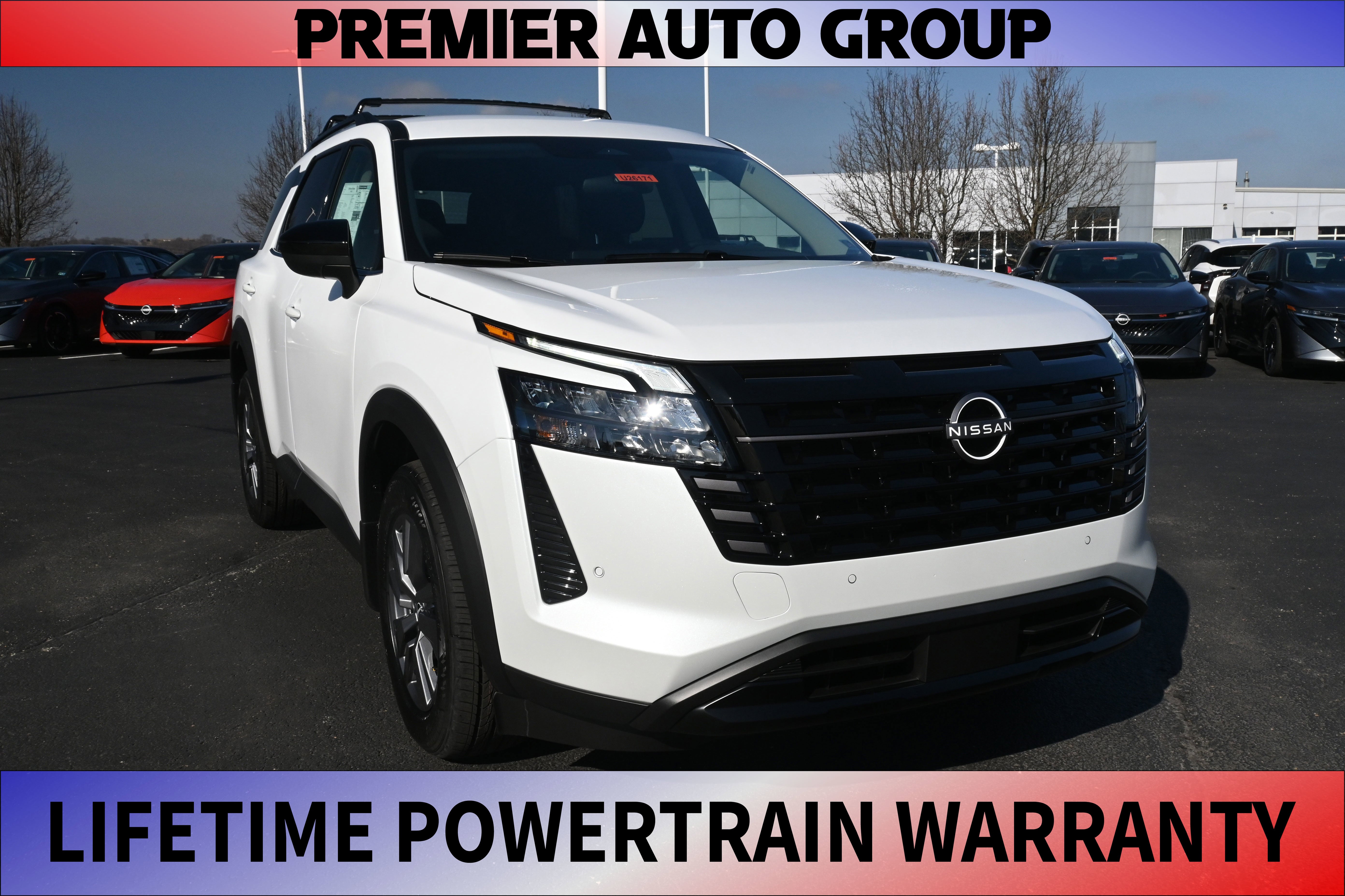 2026 Nissan Pathfinder SV in Everest White Pearl Tricoat — front three-quarter view