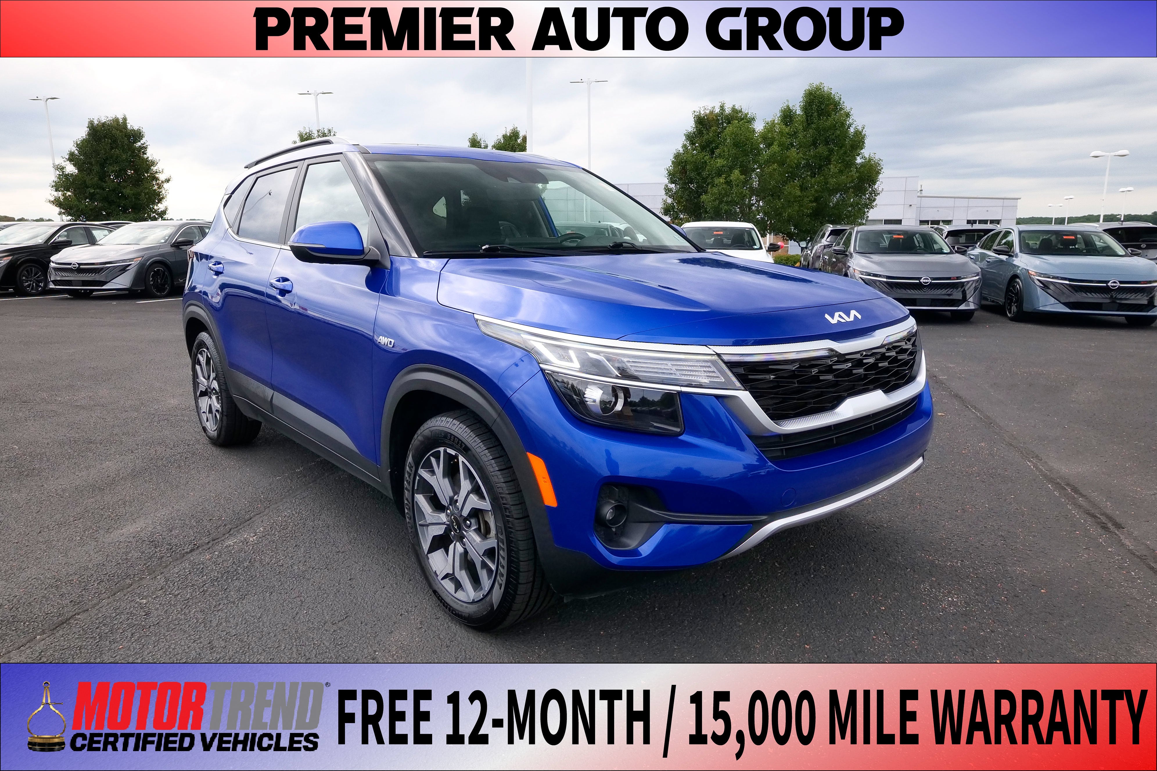 2022 Kia Seltos EX in Neptune Blue — front three-quarter view